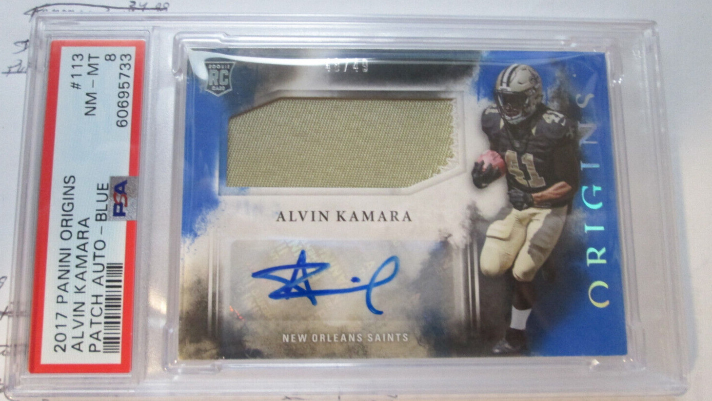 Alvin Kamara Panini Origins #113 Patch Autograph-Blue