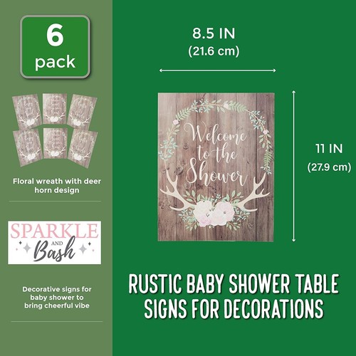 6 Pack Rustic Floral Deer Baby Shower Table Signs For Decorations 8 5 X 11 Ebay