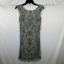EUC DEFECT Adrianna Papell Blue/Silver Short Sleeve Beaded Mini Dress #Q441
