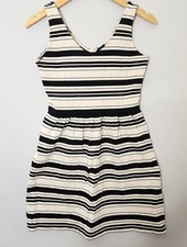J.Crew Black Tan Striped Fit & Flare Dress Sleeveless Casual Women's Size Small