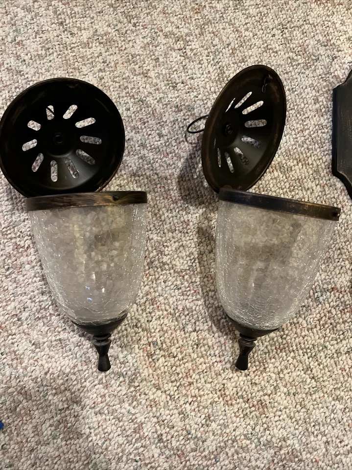 PAR de Apliques Montados en Pared de Metal Bronce Colgadores de Anillos Linternas Decoración del Hogar Foto 3 de 4