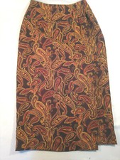 Women's Chaus Long Lined Brown Paisley Faux Wrap Zipper Skirt Multicolored Siz 6