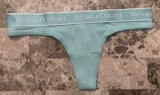 NWT VICTORIA'S SECRET BLUE COTTON BLEND SMOOTH THICK LOGO BAND THONG PANTIES