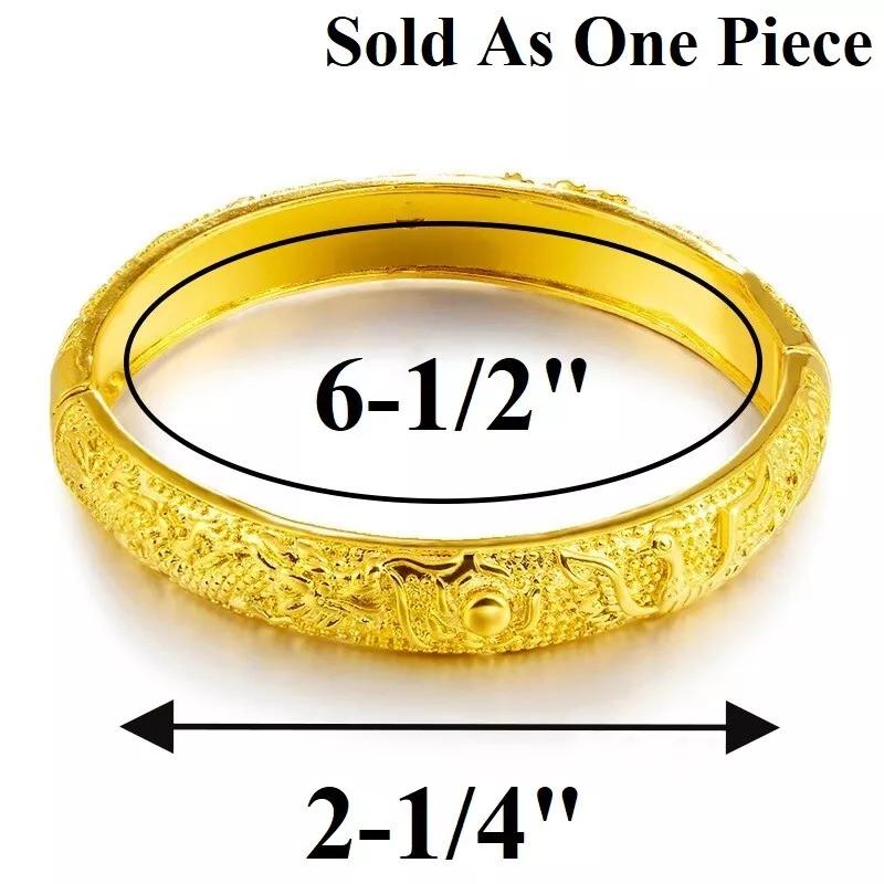 24K镀金小号6.5 6-1/2英寸开口意大利女式手链手镯D808 — 第 3/4 张图片