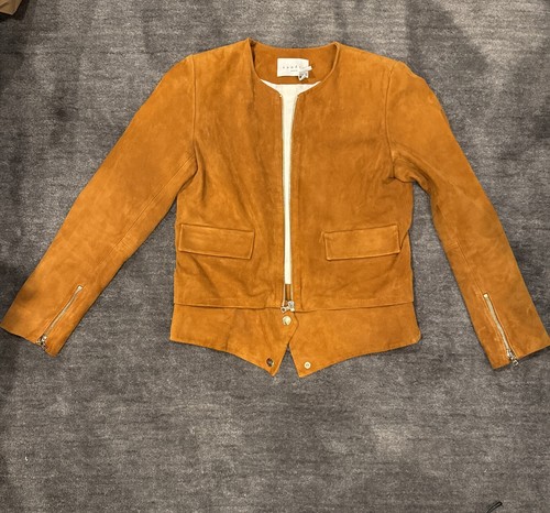 Women’s Sandro Paris Suede Short Vest Jacket Brown Size 37 Goat Leather