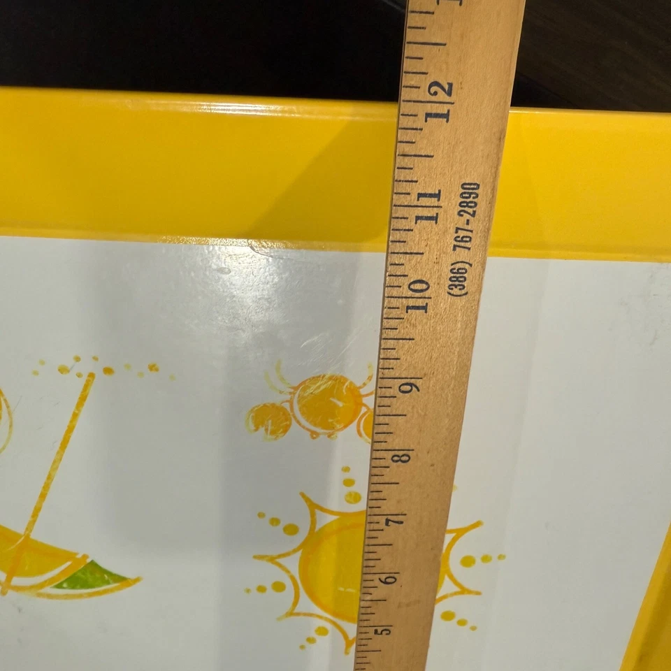 Two Matching Yellow TV Trays w/Build-in 7” Stands Beach Ball Sun Umbrella Crab - Image 3 of 4