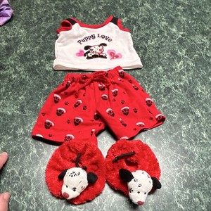 Build-A-Bear Workshop Puppy Love Sleepwear Outfit Set Top Shorts Slippers