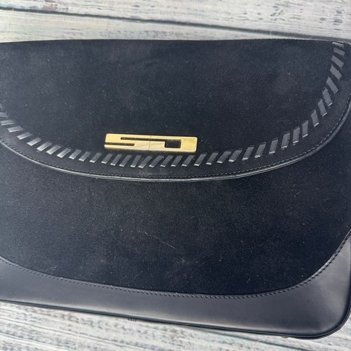 St. John Made in Italy Schwarz Wildleder & Leder Schultertasche Designer Handtasche - Bild 2 von 8