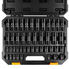 3/8" Drive Impact Socket Set, 6 Point 44-Piece SAE (5/16 to 3/4 inch) and Met...