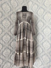 Ewa i Walla Checked Voile Boho Midi Dress Lace-Up Romantic Cottagecore Size S-M