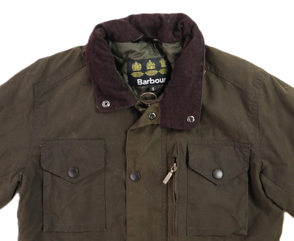 Abrigo Chaqueta BARBOUR US Hombre Pequeño 38 Verde Oliva Zapper ENCERADO Algodón Piel Aceitera Foto 4 de 4