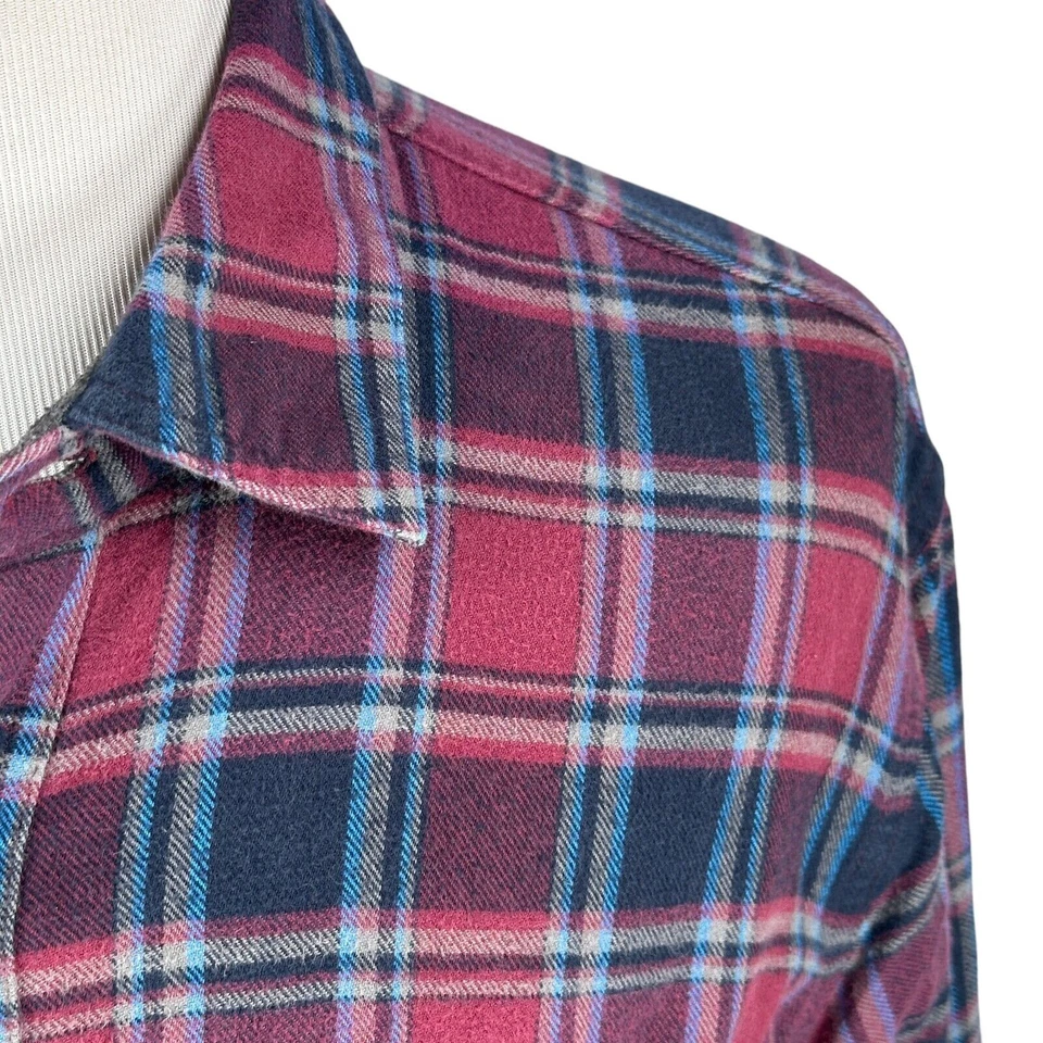 LL Bean Fleece Lined Flannel Shirt Men's XL Blue Red Plaid Long Sleeve Button Up - Image 3 of 4