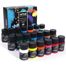 Acrylic Leather Paint Set, 20 Colors x 30ml Acrylic Leather Dye Kit Perfect f...