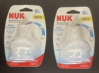 NUK  4 Nipples 0+ Month Smooth Flow 2 Packs of 2 Anti-Colic Air Vent NEW IN PACK