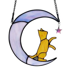 Orange Cat Suncatcher for Windows Funny Stained Glass Gift for Women