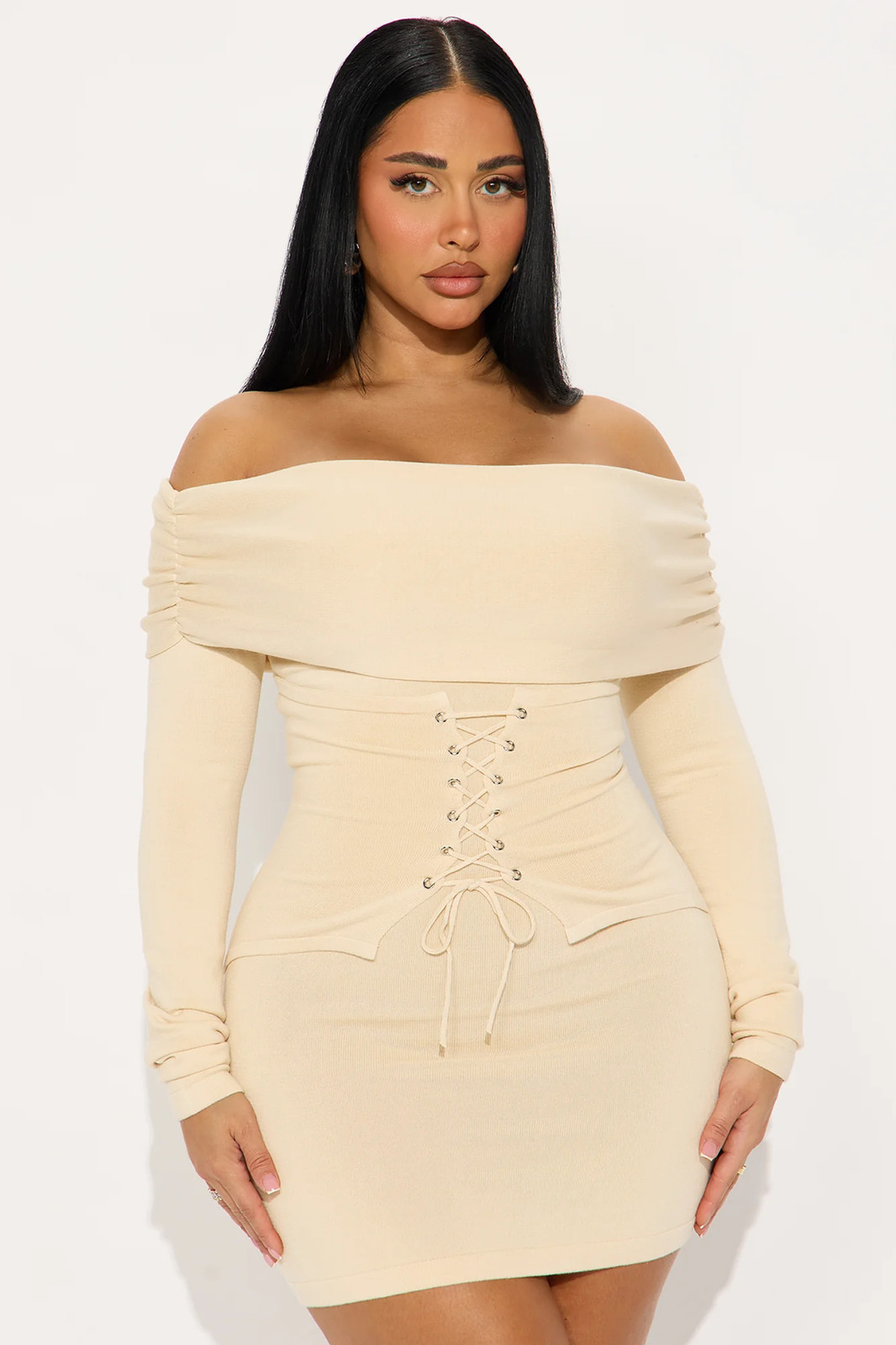 Fashion Nova Luisa Sweater Corset Mini Dress Ivory Size M