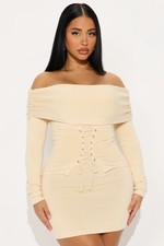 Fashion Nova Luisa Sweater Corset Mini Dress Ivory Size M