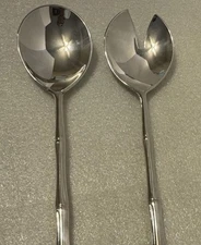 VTG Italian Silver Plate Bamboo Design Salad Server Set MCM Beautiful Condition