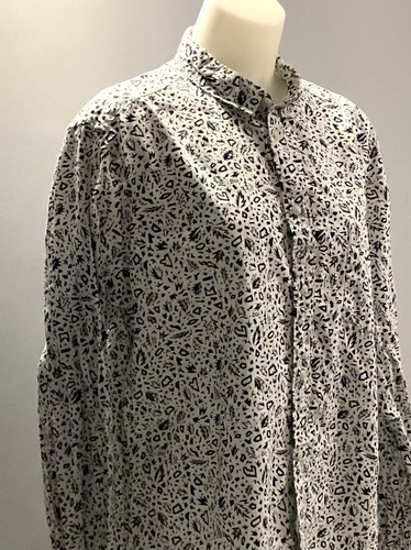 H&M Herren Large Button-Up Langarm Hemd Weiß Blau Abstrakter Druck Lt. Wt. - Bild 17 von 19