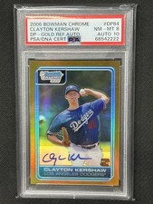 Clayton Kershaw 2006 Bowman Chrome Gold Refractor Auto PSA 8 Auto 10 #DP84 17/50