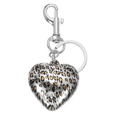 Leopard Print Heart Keychain Cute Charm, Y2K-Style Bag Charm Keyring Silver Tone