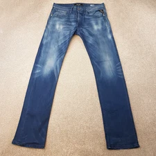 Replay Mens Jeans 32x34 Blue Newbill MA955 Regular Slim Straight Distressed W32