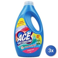 3x Bundle Ace Igiene Lavatrice Liquido 27 Misurini Colorati