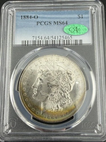 1884 - O Morgan Silver Dollar PCGS MS64 Rainbow Toned CAC Certified New Orleans