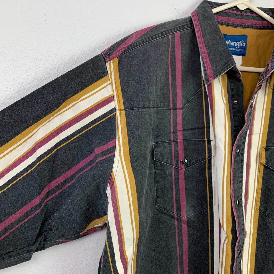 Camisa De Colección Wrangler Brushpopper Rayas Perla A Presión Rodeo Forrada Pecho 56" 2XL Foto 2 de 4