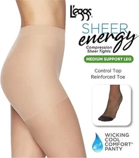 L'eggs Sheer Energy Women's Control Top Compression Tights, Reinforced Sheer Toe