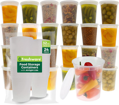 Food Storage Containers [24 Set] 32 Oz Plastic Deli Containers with Lids, Slime,