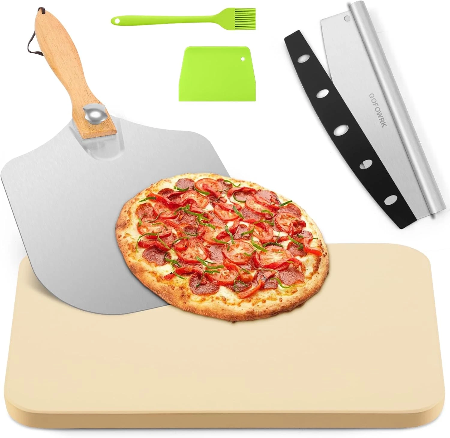 Pizza Stone 5 PCS Set, 15 X 12" Large Rectangle Pizza Stone Set for Oven and Gri
Opens in a new wind