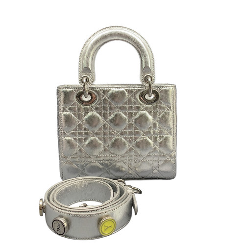 Authentic Dior Lady Dior Small Silver Leather Cannage Bag Silver Hardware