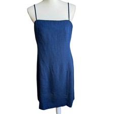GAP Dress Womens M Tall Navy Linen Blend Mini Preppy Coastal Beachy Resort Wear