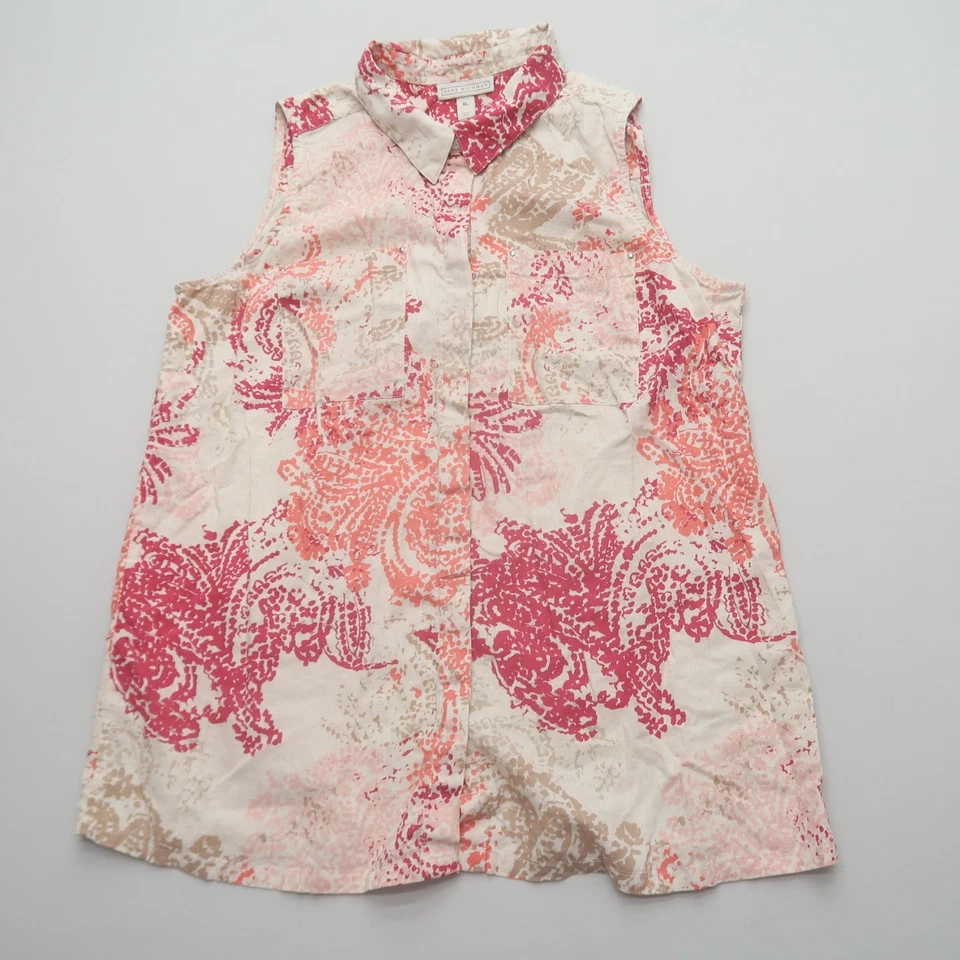 Dana Buchman Linen Blend Button Up Shirt Size XL Beige Pink Western Casual - Image 4 of 4