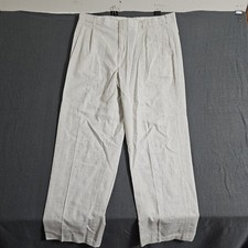 Vtg Ash Creek Trading 36x30 10 Linen Blend White Pleated Pants
