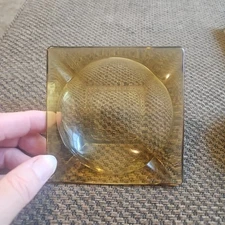Vintage Amber Gold 4 5/8" Square 4 Cigarette Rest Ashtray