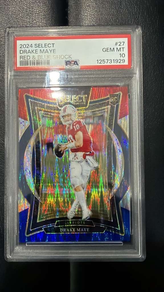 2024 Panini Select Drake Maye Concourse Red and Blue Shock #27 PSA 10 Rookie RC