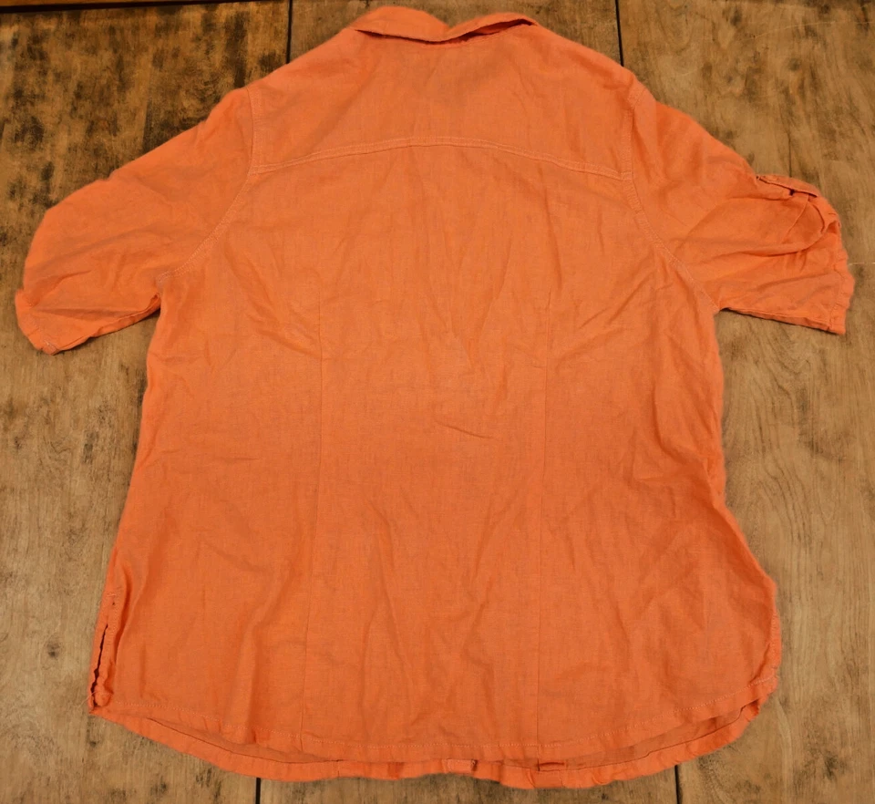 JMS 亚麻混纺衬衫女式 3XL 卷片短袖纽扣 22W-24W — 第 2/4 张图片