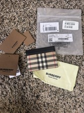 Burberry Plaid Leather Card Holder ID Document Holder Beige Black Red White
