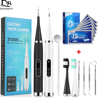 Electric Dental Scaler 9D Teeth Whitening Strips Tartar Stain Remover Kit