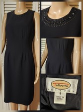 Talbots Petites Size 8P Sleeveless Pencil Dress Beaded Neckline Lined Black