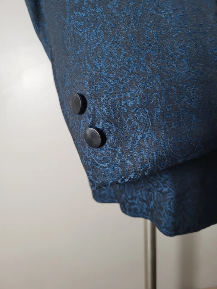 Abrigo Blazer Chaqueta Vintage Años 70 46L Azul Negro Azul Jacquard Mantón Solapa Foto 2 de 4