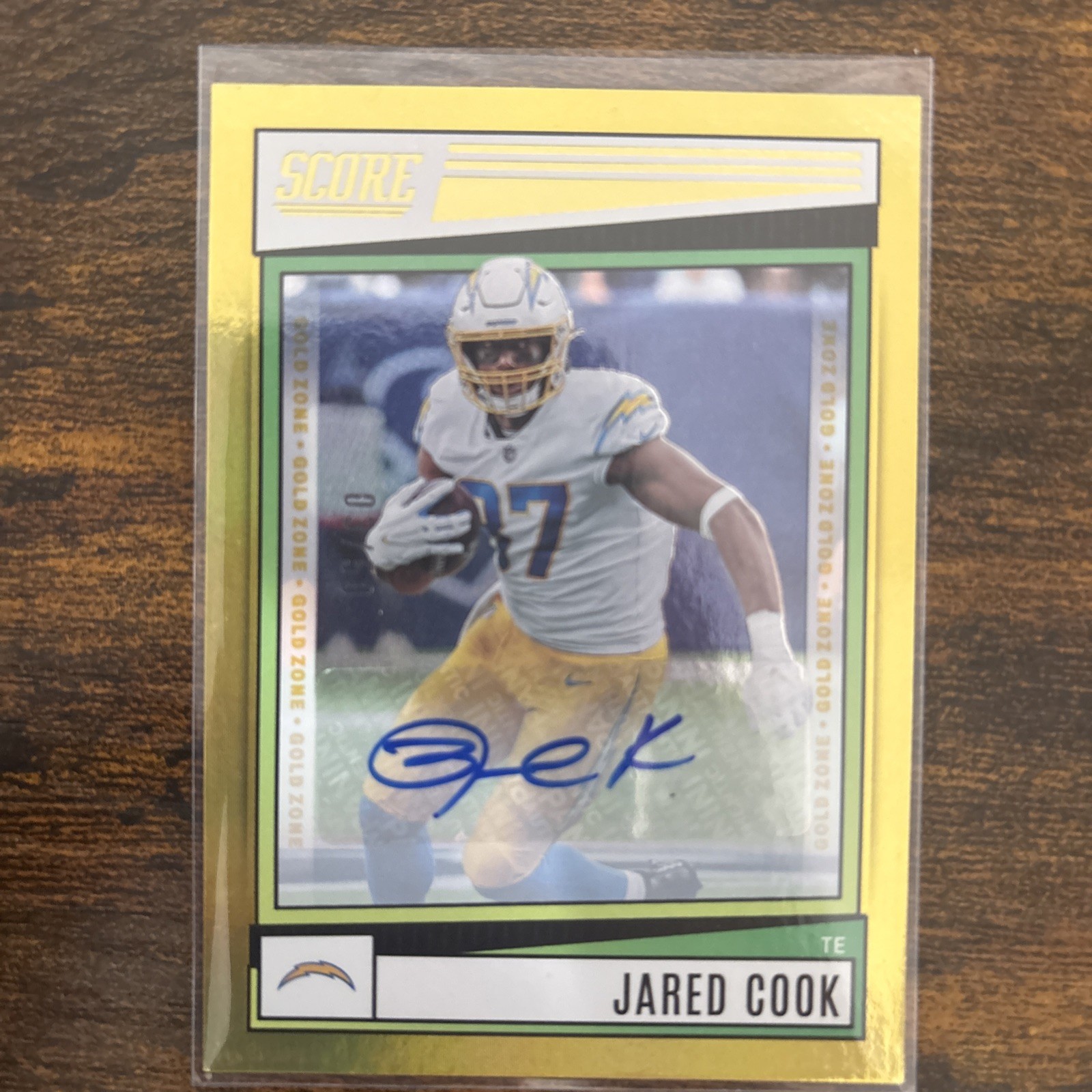 2022 Score - Jared Cook #135 Gold Zone.     #03 /50 On Card Autograph