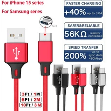 Braided USB C Type-C Fast Charging Data Cable Cord for iPhone 15 Pro Max 15 PLUS