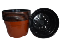 8" Round BROWN PLASTIC MUM POTS - SET OF 50 - {8" x 5"} flower nursery pan