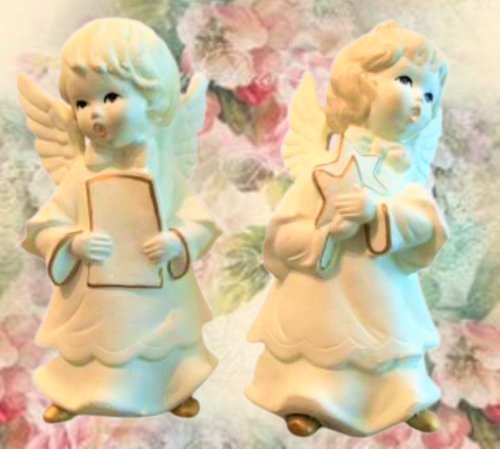 Christmas Angel Figurines Boy Girl Singing Children VTG 1950s Chalkware Korea - Picture 3 of 11