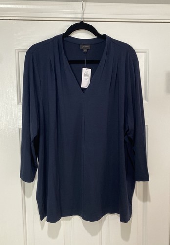 J Jill Wearever Collection Women's Navy Blue V Neck 3/4 Sleeve Top, 2X NWT ($69)