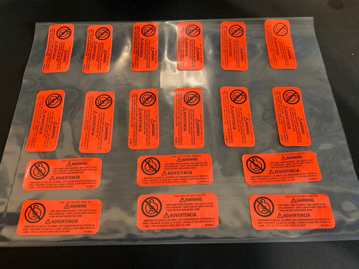 Lot 18Pcs Zippo Warning Label Stickers Orange Zippo Lighter