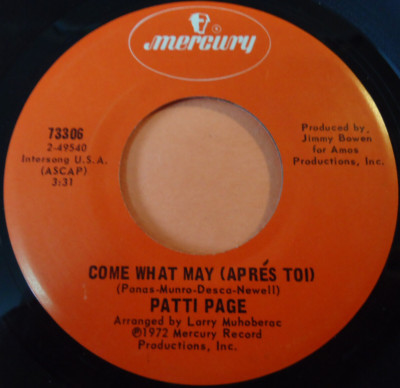 PATTI PAGE ~ Come What May (Apres TOI) ~ 45rpm Vinyl Record in Canada